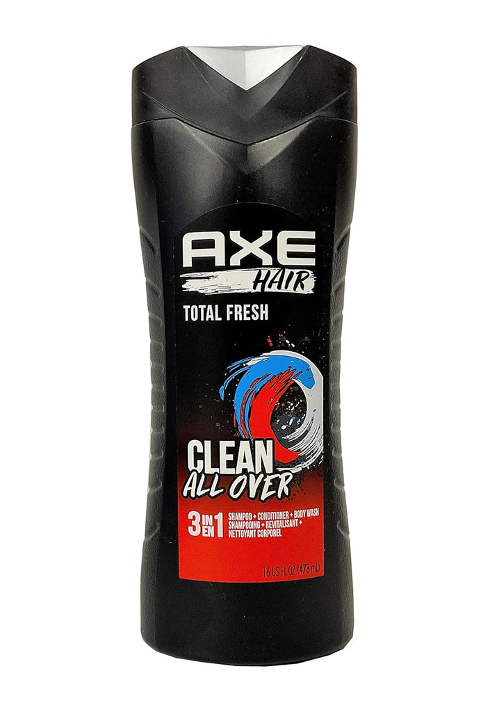 Axe Hair 3 in 1 - Total Fresh - Shampoo + Conditioner + Body Wash - Net Wt. 16 FL OZ (473 Ml) per Bottle - Pack of 3 Bottles