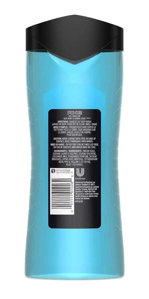 Axe Body Wash - Ice Chillin' - Iced Mint & Lemon Scent - Net Wt. 16 FL OZ (473 Ml) per Bottle - Pack of 2 Bottles