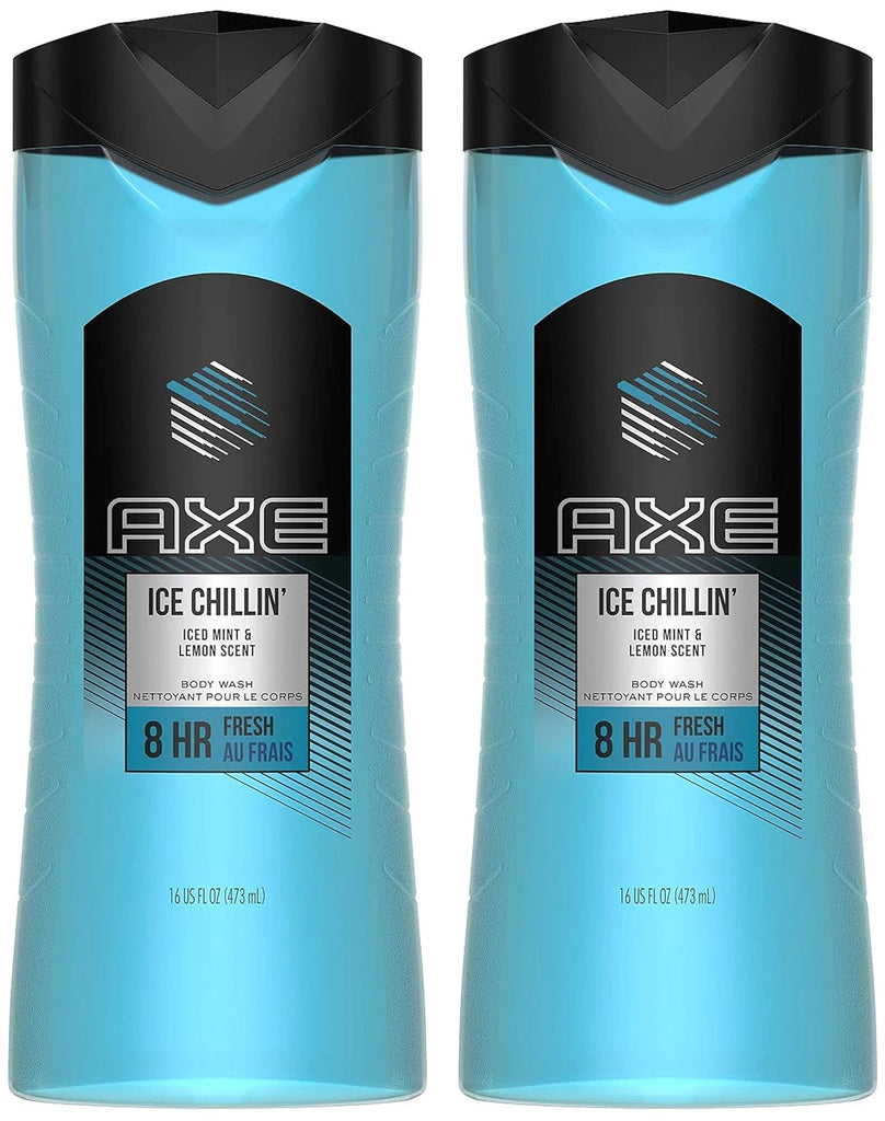 Axe Body Wash - Ice Chillin' - Iced Mint & Lemon Scent - Net Wt. 16 FL OZ (473 Ml) per Bottle - Pack of 2 Bottles