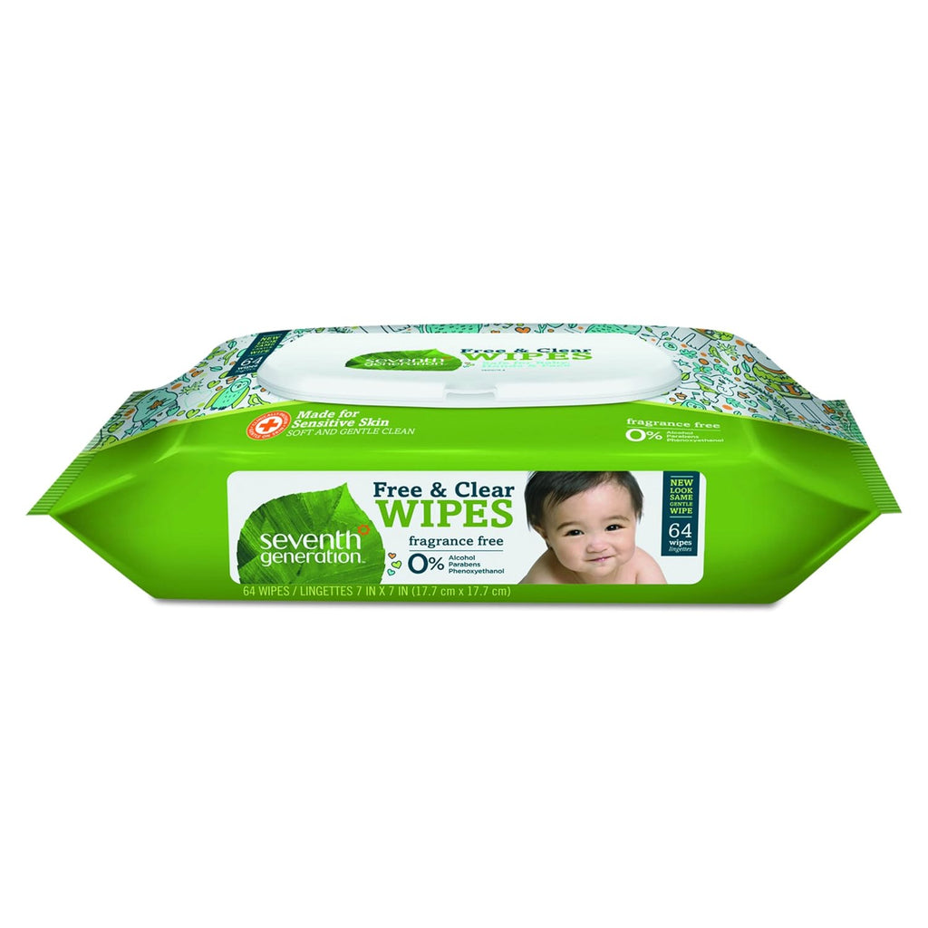 34208CT Free & Clear Baby Wipes, Unscented, White, 64 Wipes per Pack (Case of 12 Packs)